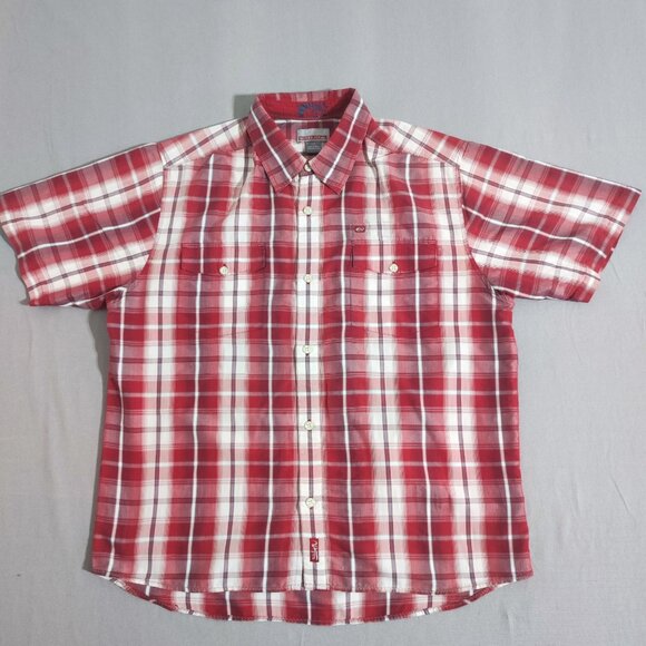 Quiksilver button down shirt men's sz L maroon colour plaid pattern lightweight - Picture 1 of 10